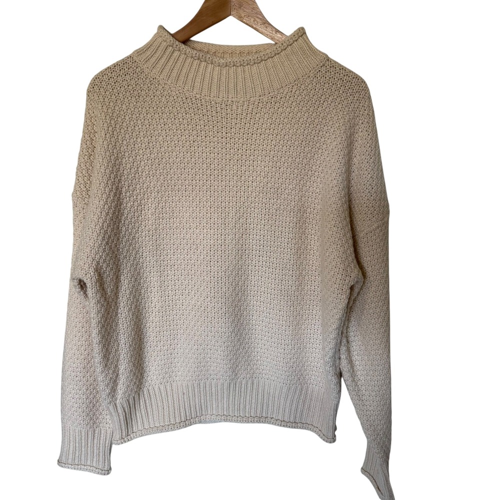 Zesica Mock Neck Sweater Womens Small Beige Excellent Chunky‎ Knit Drop Shoulder